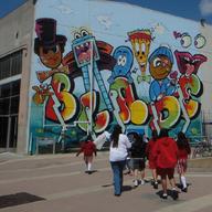 As part of the exhibition Art in the Streets at the Museum of Contemporary Art (MOCA) in Los Angeles, a group of commissioned artists created this mural in honor of the tagger Blade from New York.
